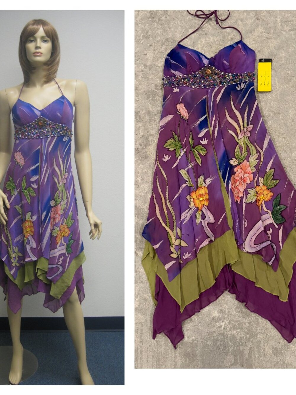 Sue Wong Nocturne Dress Y2K Cocktail 87 Flapper Purple Embroidered Bead Art Deco